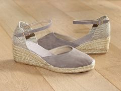 Espadrille Lloret bout fermé et talon compensé en cuir taupe