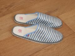 Mules Corsaire en coton rayé bleu et beige