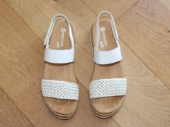 Sandales en cuir blanc bride tressée dorée Paradise