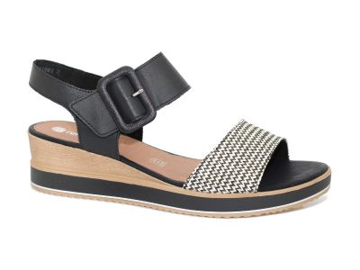 Sandales à talon compensé en cuir noir et blanc Pierrot
